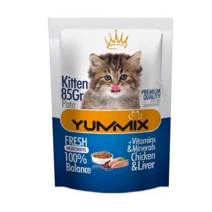 پوچ بچه گربه یامیکس 85 گرم Yummix طعم جگر و مرغ